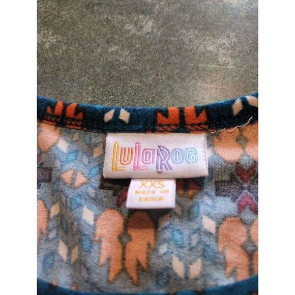 Lularoe orange &blue patterned legging material carly dress sz XXS - Picture 2 of 3